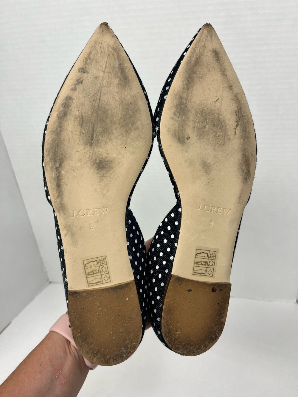 J Crew D’orsay Sloan flats in polka dot blue and white denim size 9 - Picture 5 of 6
